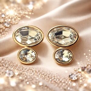 Elegant Crystal Drop Earrings | Gold Tone Oval & Round Statement Earrings
